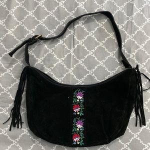 Black leather hobo bag Y2K